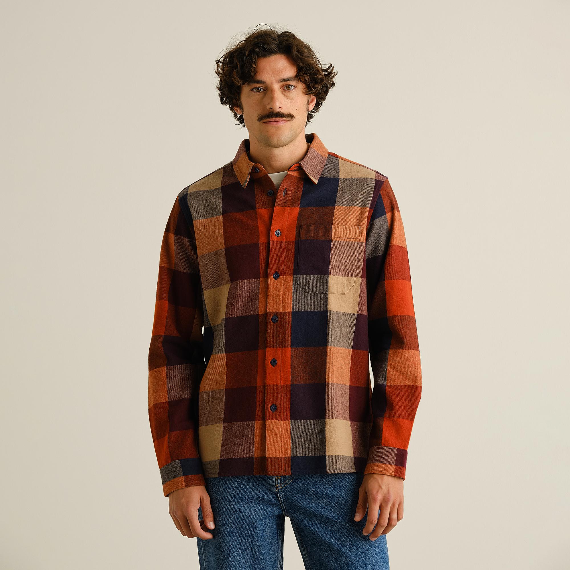 Dedicated Rute Flannel Check Shirt Herren Flanellhemd Bio Baumwolle orange multi